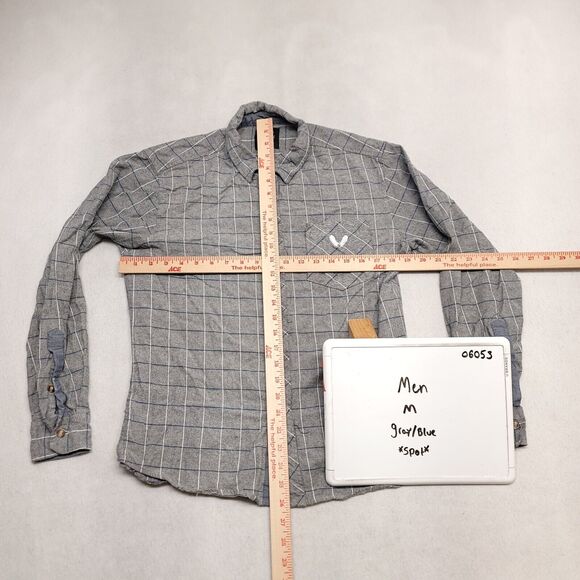 HLYW Windowpane Casual Flannel Button Up Shirt Mens Size Medium M Gray - Picture 6 of 10